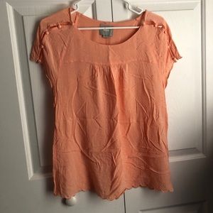 Maeve peach patterned blouse with tie sleeves